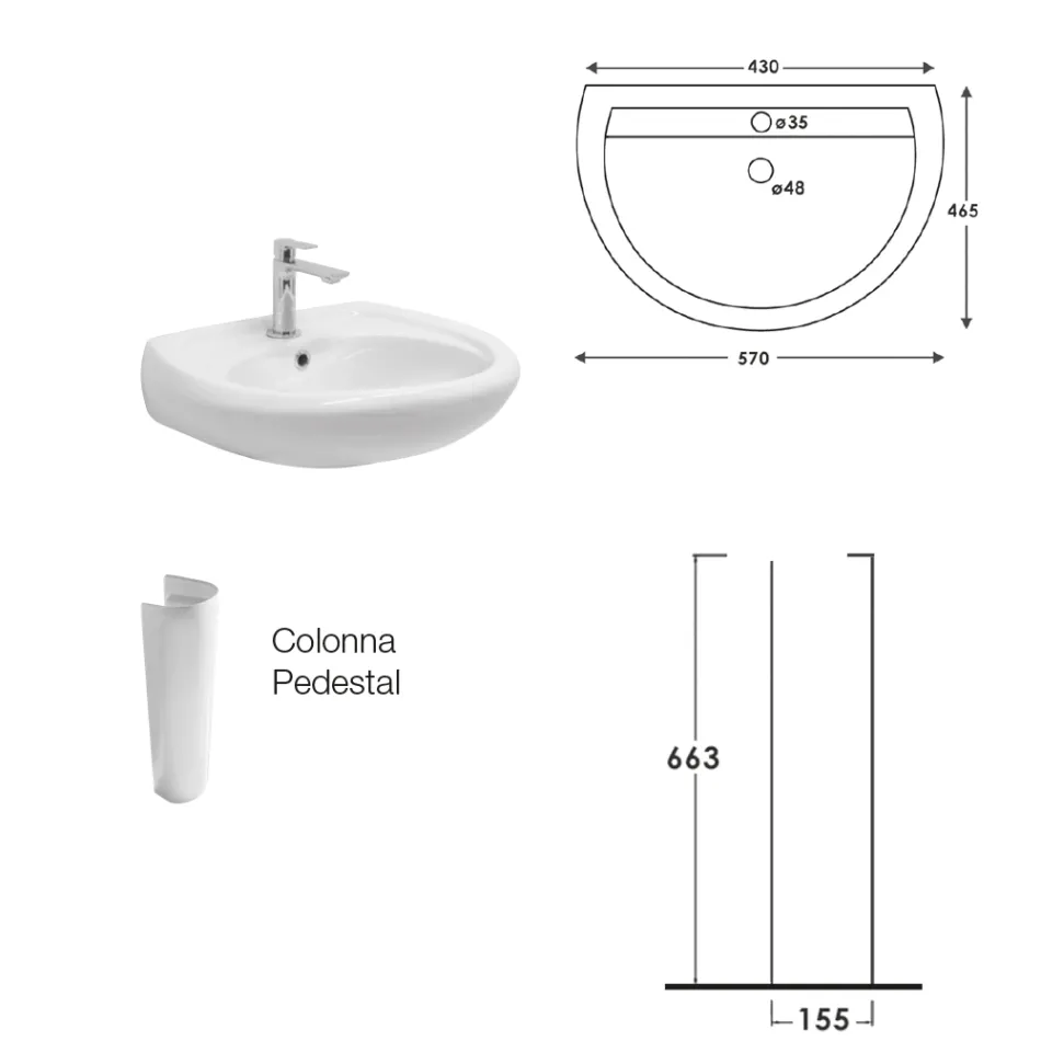 Chiuvetă cu piedestal din ceramică albă cu un design modern și elegant - Silica Viadurini