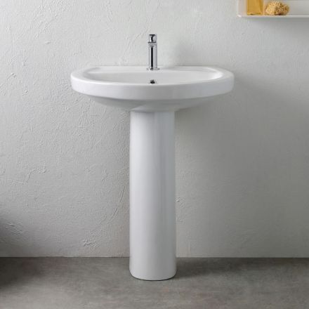 Chiuvetă cu piedestal din ceramică albă cu un design modern și elegant - Silica Viadurini