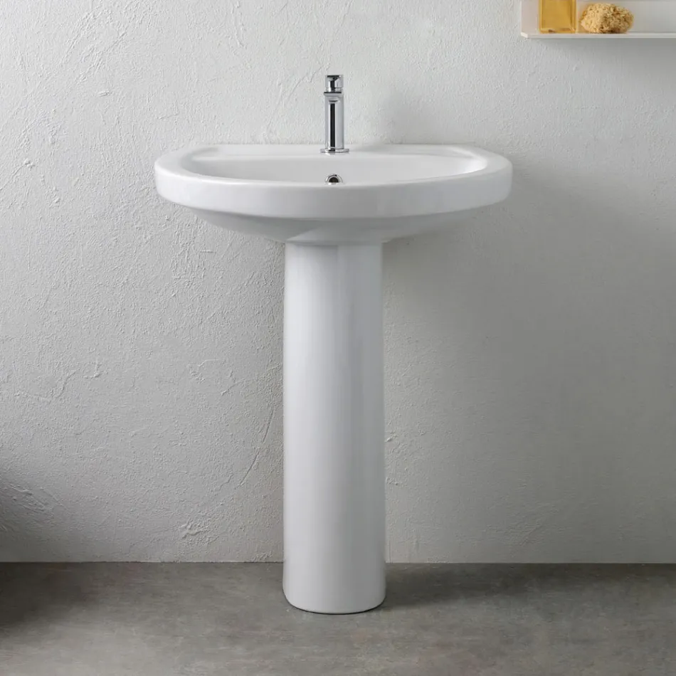 Chiuvetă cu piedestal din ceramică albă cu un design modern și elegant - Silica Viadurini