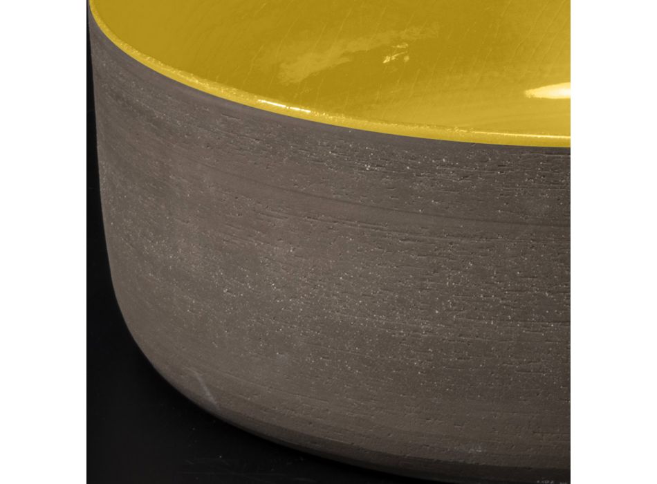 Lavoar rotund galben pe blat din argila glazurata Made in Italy - Tatiana Viadurini