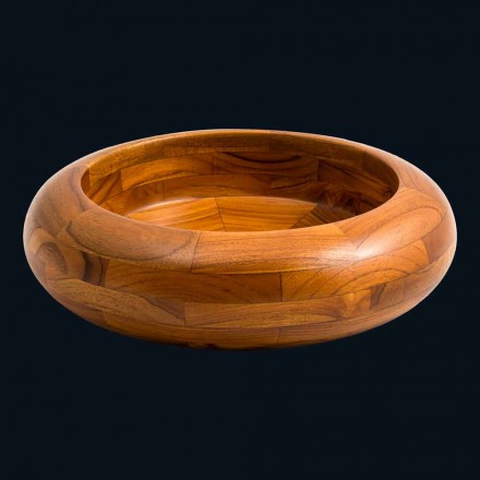 chiuveta rotunde din lemn de tec blat Leon, piesă unică Viadurini