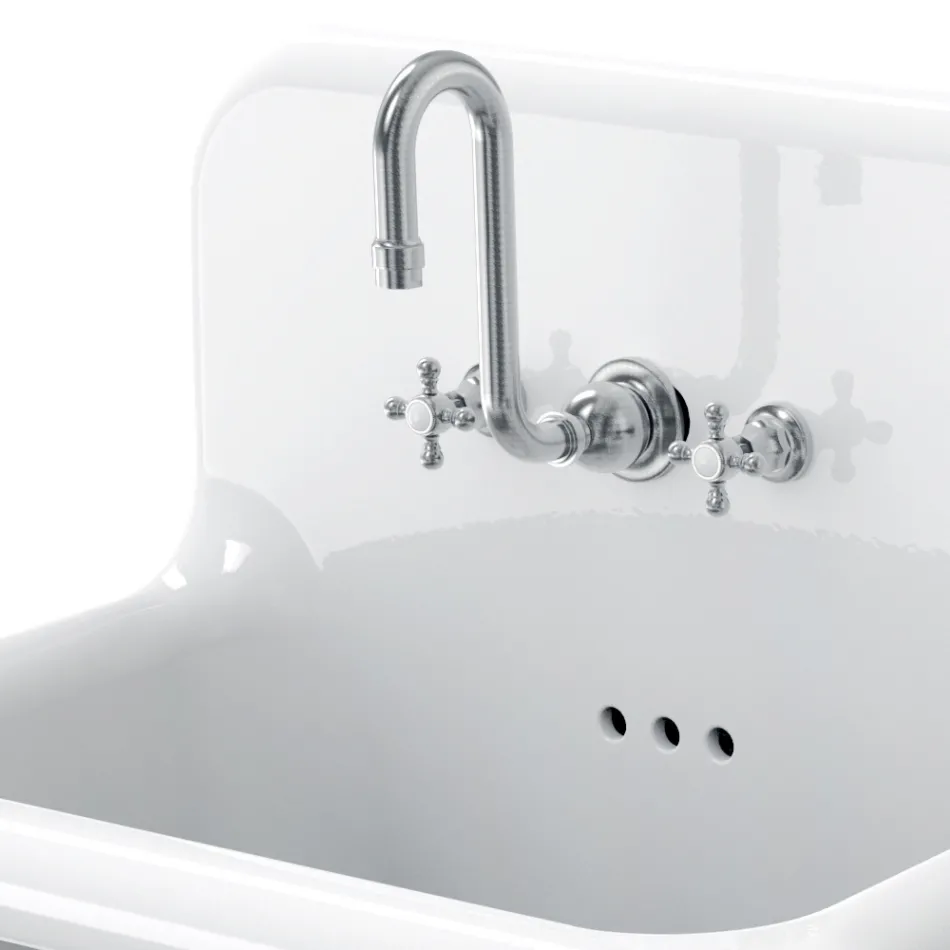 Lavoar dublu, vintage, montat pe perete, din ceramică gri - Jack Viadurini