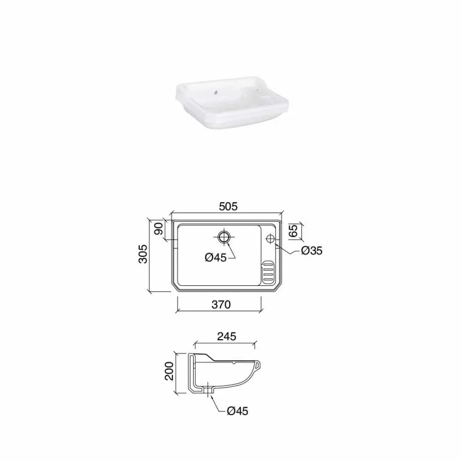 Lavoar suspendat în ceramică cu design clasic, fabricat în Italia - Nausica Viadurini
