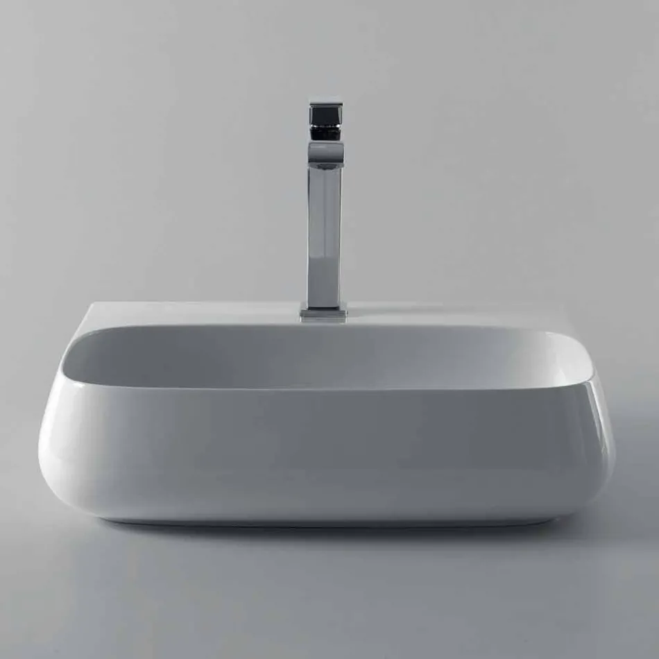 Chiuvetă ceramică mobilă suspendată sau montat pe perete L 55 cm fabricată în Italia, Gais Viadurini