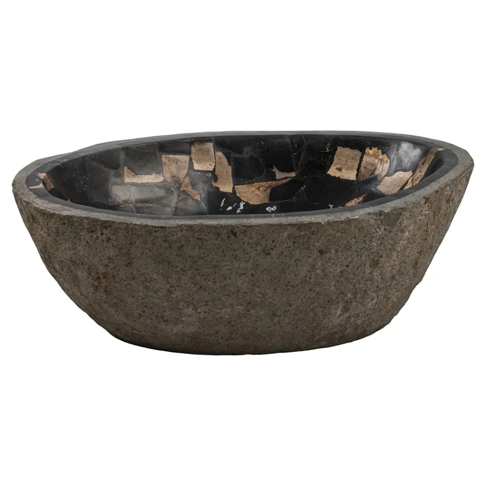 Chiuvetă pe blat realizată manual din piatră de râu, Palizzi Viadurini