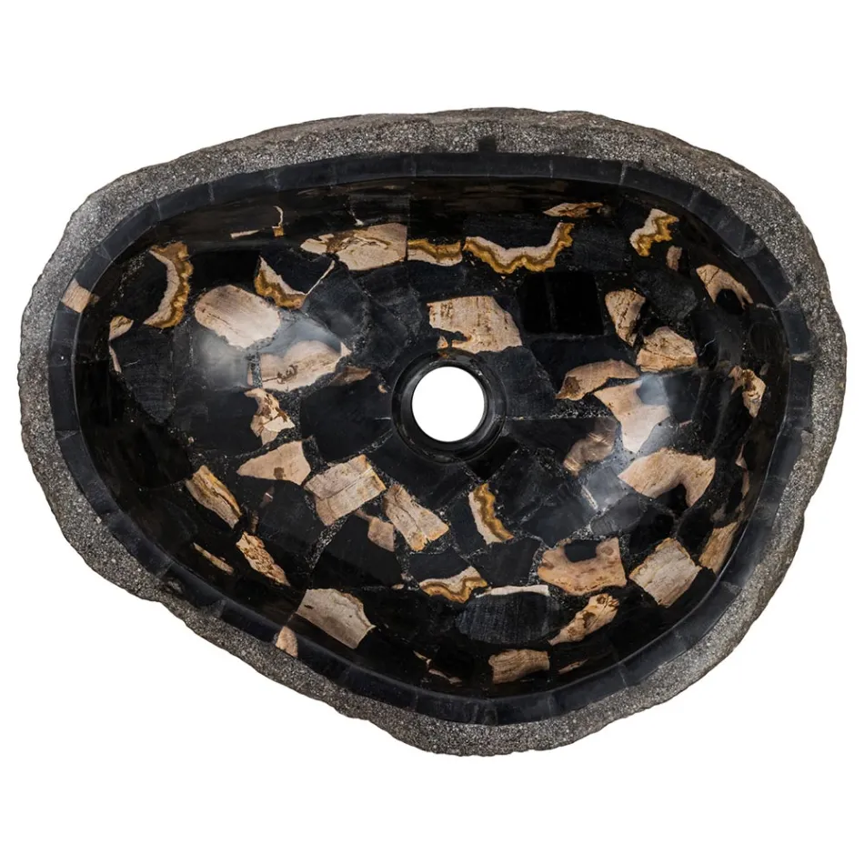 Chiuvetă pe blat realizată manual din piatră de râu, Palizzi Viadurini