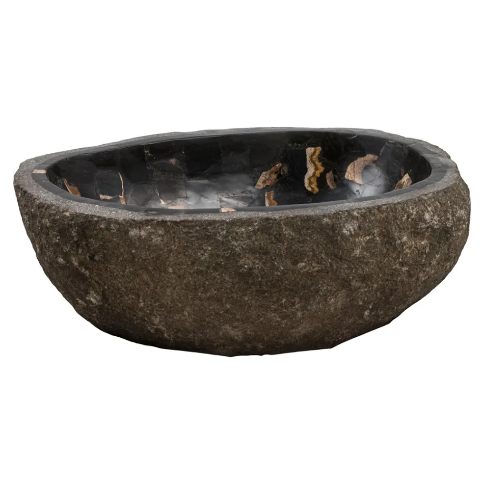 Chiuvetă pe blat realizată manual din piatră de râu, Palizzi Viadurini