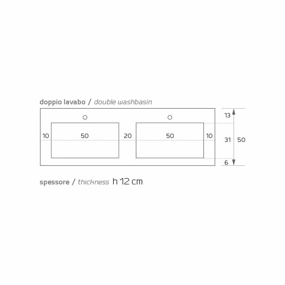 Modernă chiuvetă dublă suspendată în Luxolid din Italia, Ruffano Viadurini