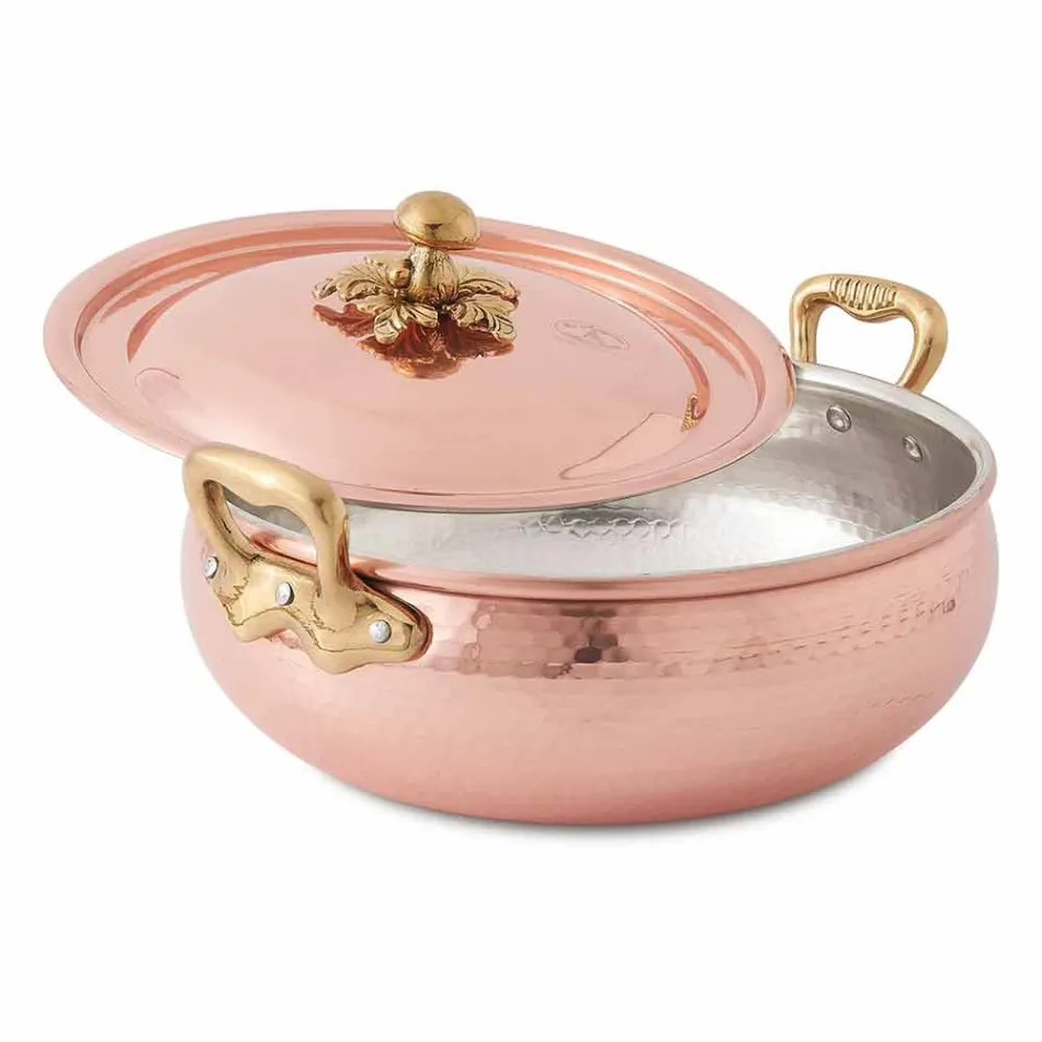 Ghiveci de legume cu capac din cupru conservat realizat manual Made in Italy 28 cm - Mariacarla Viadurini