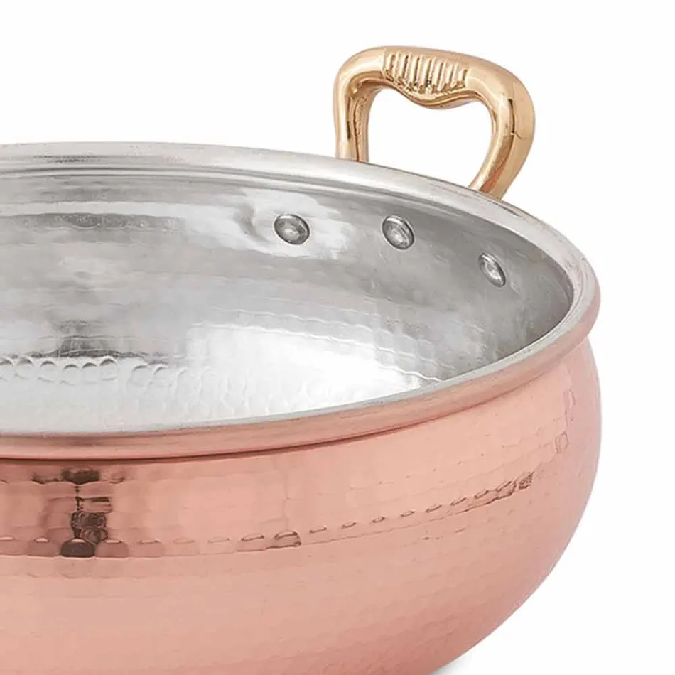 Ghiveci de legume din cupru, conservat manual, cu 2 mânere Made in Italy 16 cm - Gianmaria Viadurini