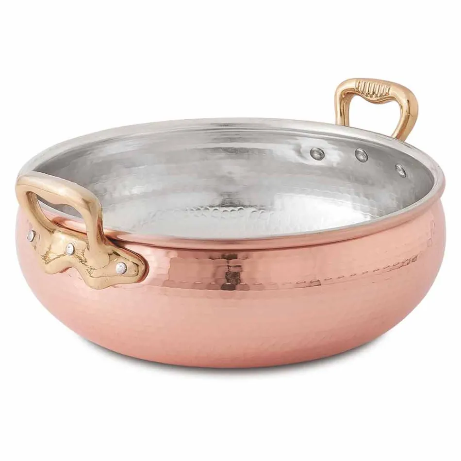 Ghiveci de legume din cupru, conservat manual, cu 2 mânere Made in Italy 16 cm - Gianmaria Viadurini