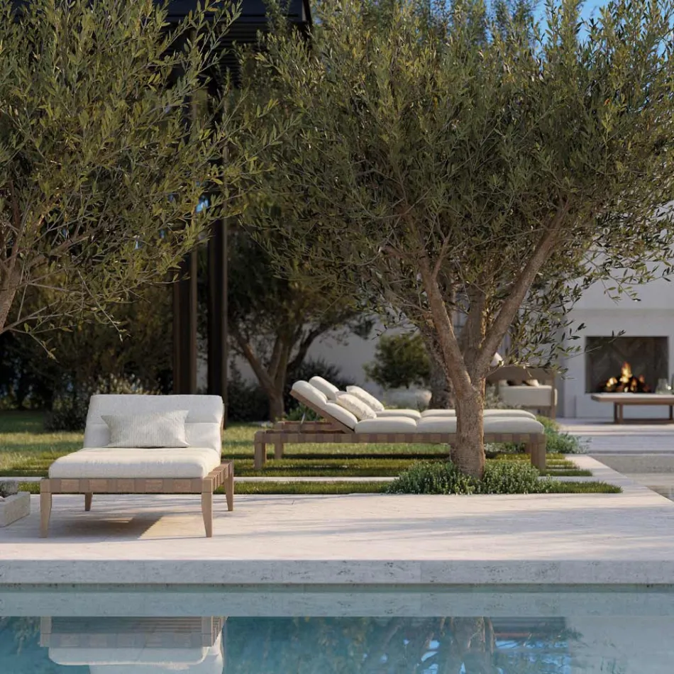 Sezlong de exterior cu cadru din lemn de tec Made in Italy - Briga Viadurini