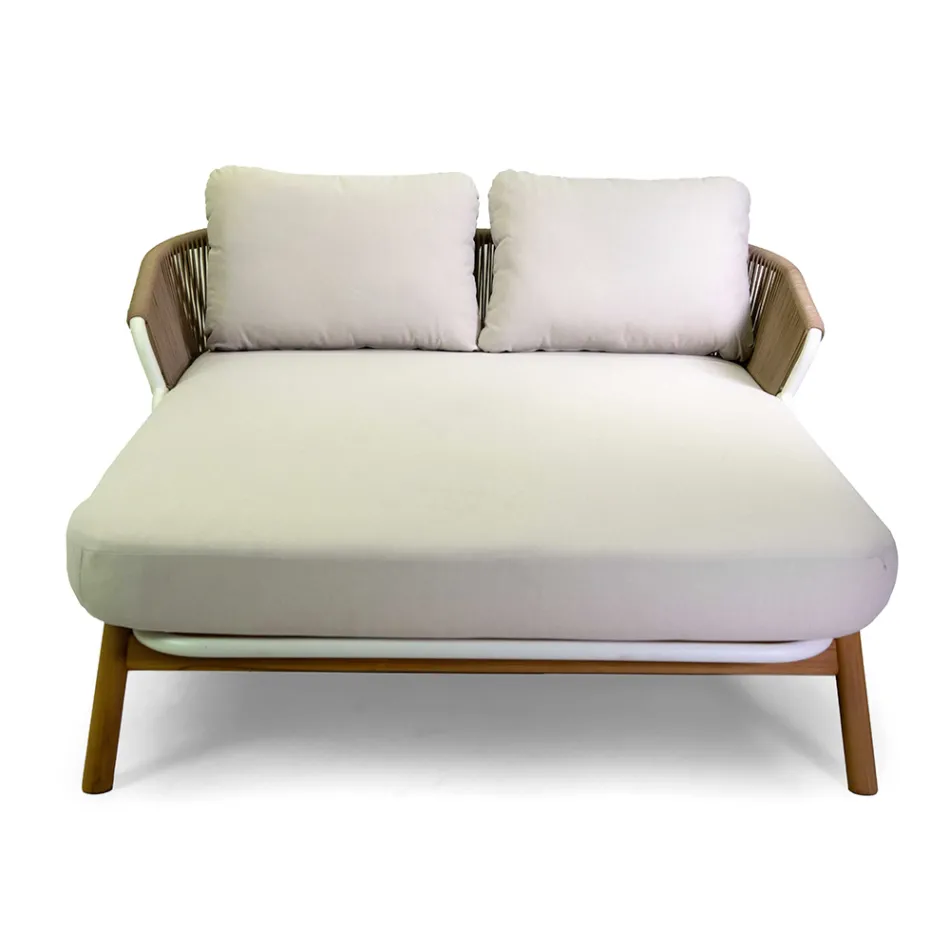 Șezlong în aer liber cu cadru din tec, frânghii și perne - Cort Viadurini