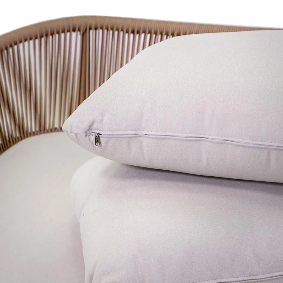 Șezlong în aer liber cu cadru din tec, frânghii și perne - Cort Viadurini