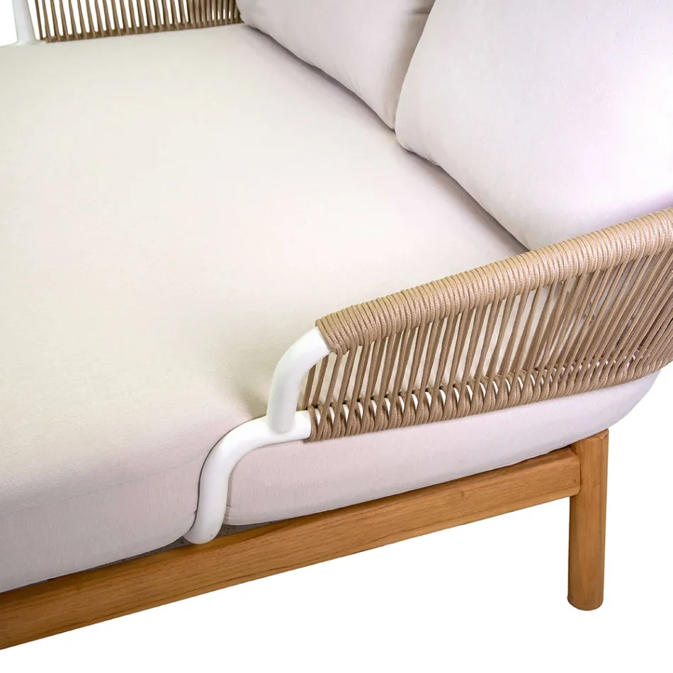 Șezlong în aer liber cu cadru din tec, frânghii și perne - Cort Viadurini