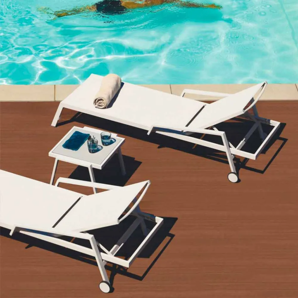 Șezlong exterior în aluminiu cu roți și cotiere Design modern - Carmine Viadurini