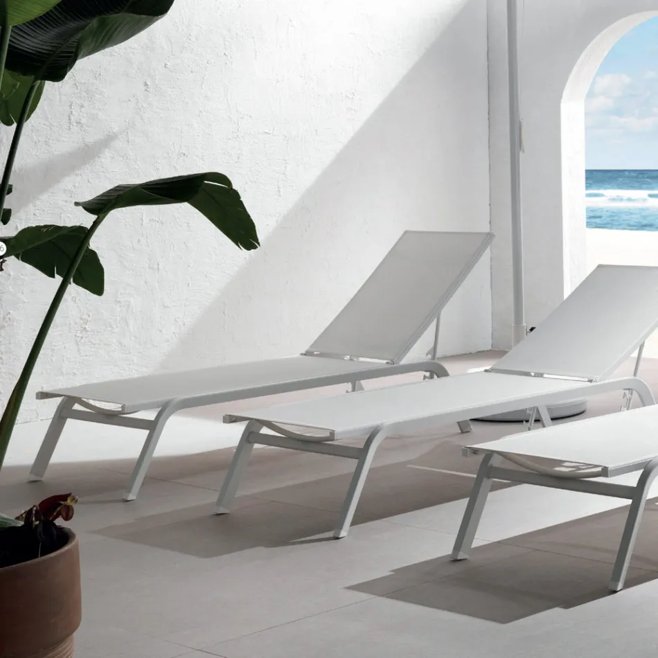 Sezlong de exterior din Aluminiu si Textilena cu Roti Retractabile, 2 Bucati - Magar Viadurini