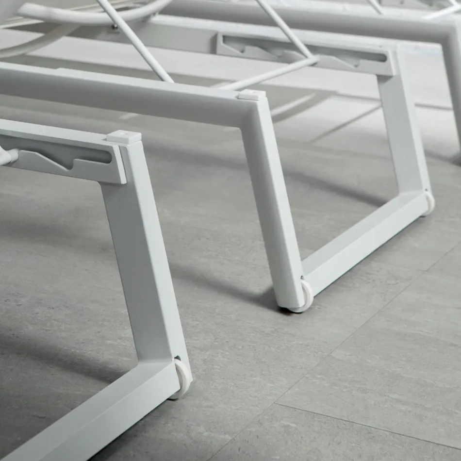 Sezlong de exterior din Aluminiu si Textilena cu Roti Retractabile, 2 Bucati - Magar Viadurini