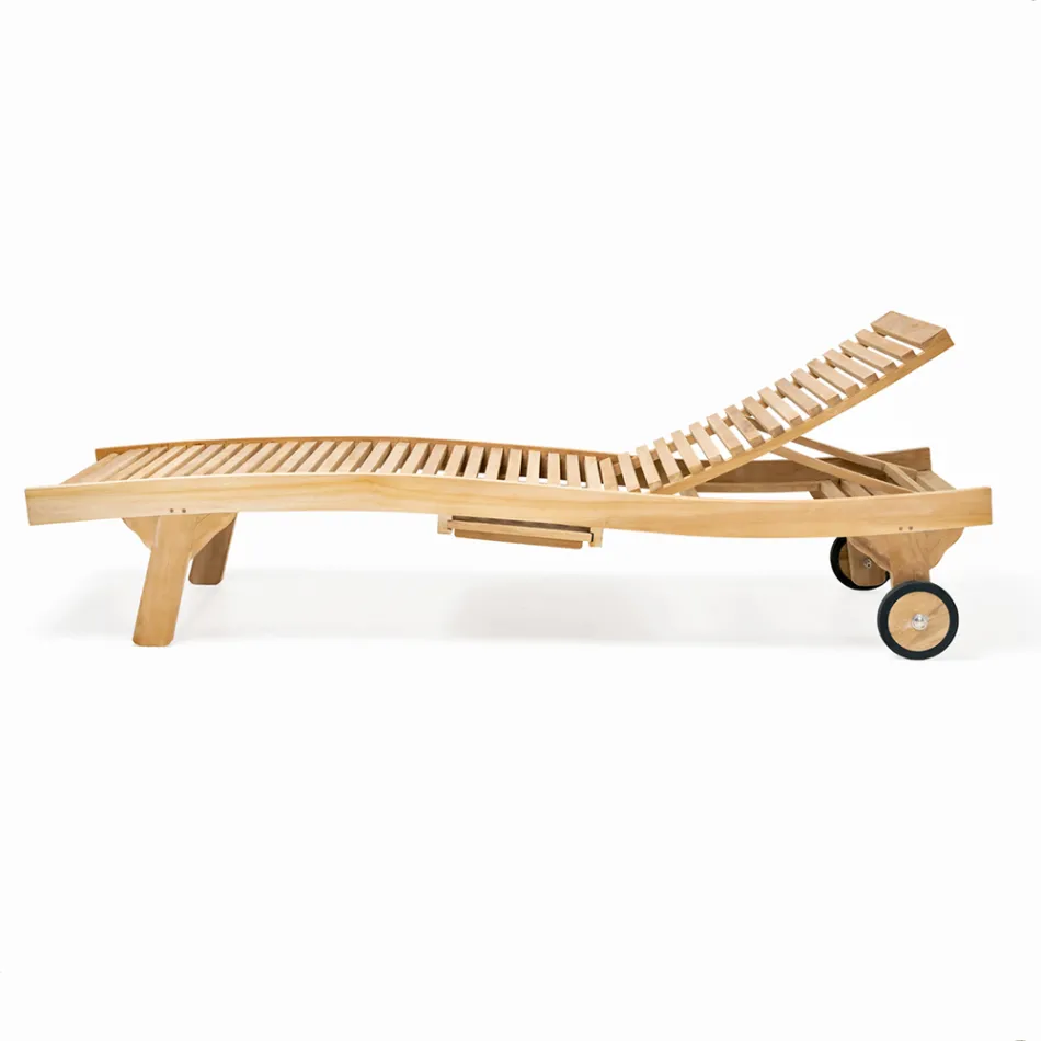 Sezlong de exterior din Teak Natural - Yggdrasil Viadurini
