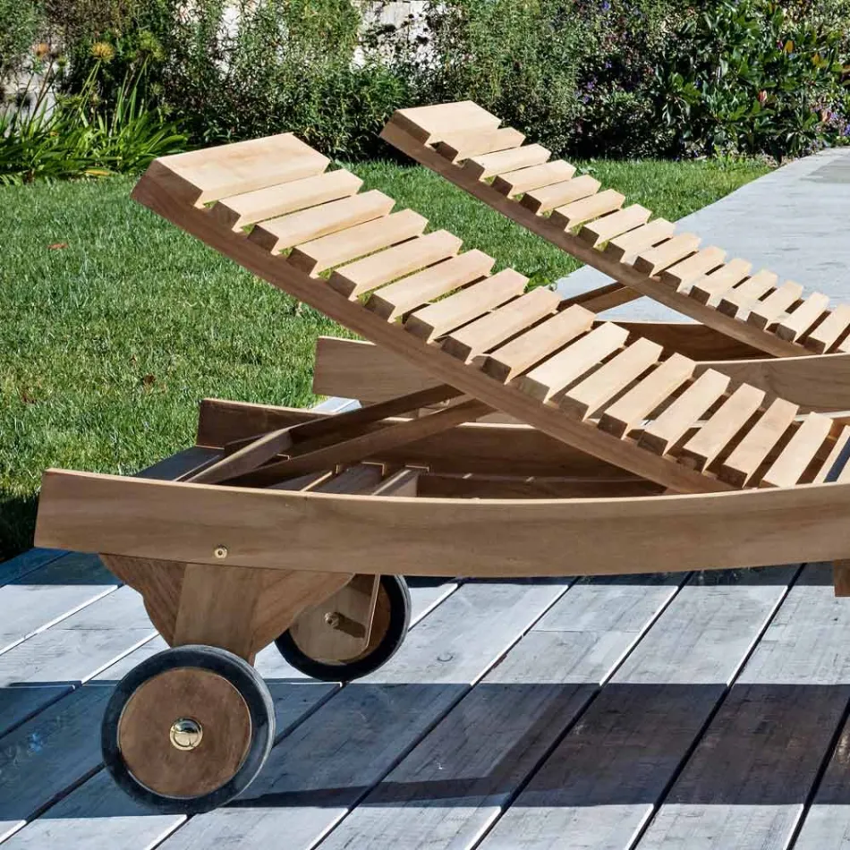 Sezlong de exterior din Teak Natural - Yggdrasil Viadurini