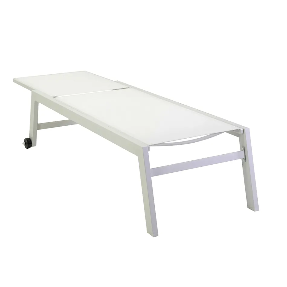 Șezlong în aer liber din aluminiu și textilenă cu 2 roți - costum Viadurini