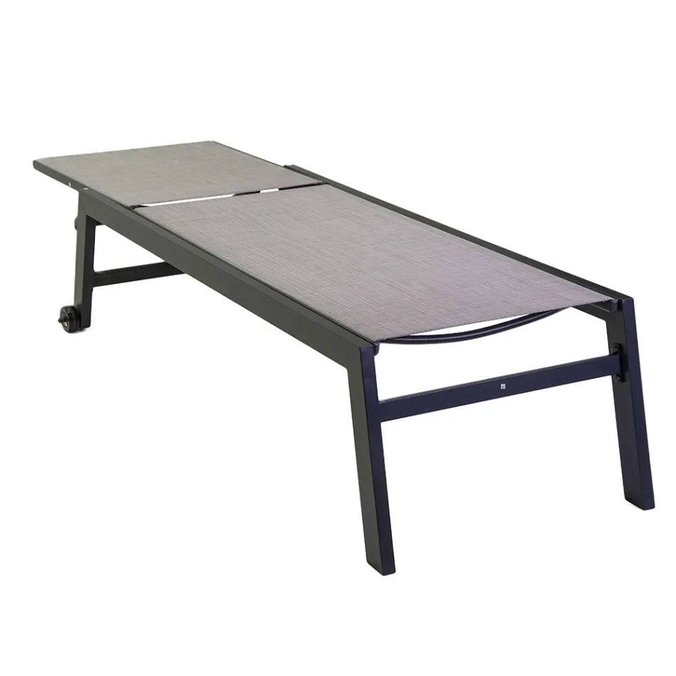 Șezlong în aer liber din aluminiu și textilenă cu 2 roți - costum Viadurini