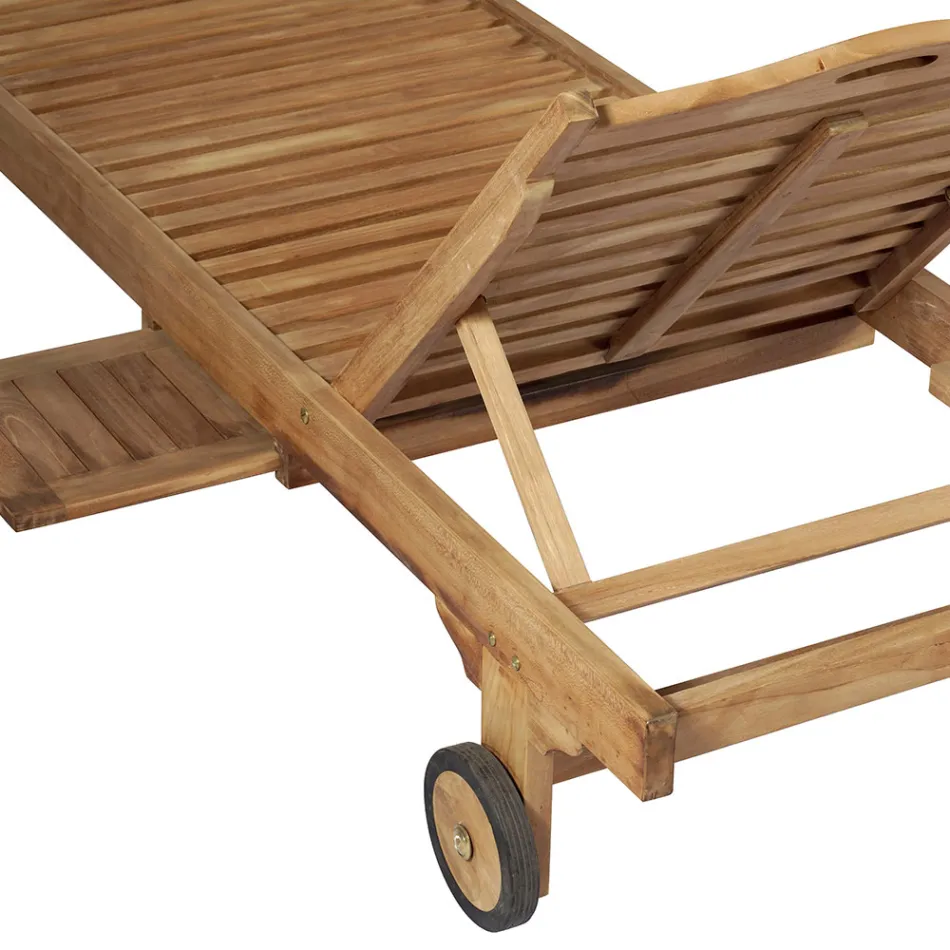 Sezlong de gradina din Teak cu Masa Detasabila si Roti - Oasi Viadurini