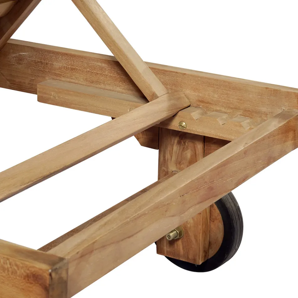 Sezlong de gradina din Teak cu Masa Detasabila si Roti - Oasi Viadurini