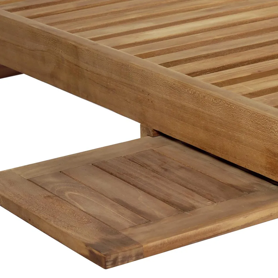 Sezlong de gradina din Teak cu Masa Detasabila si Roti - Oasi Viadurini