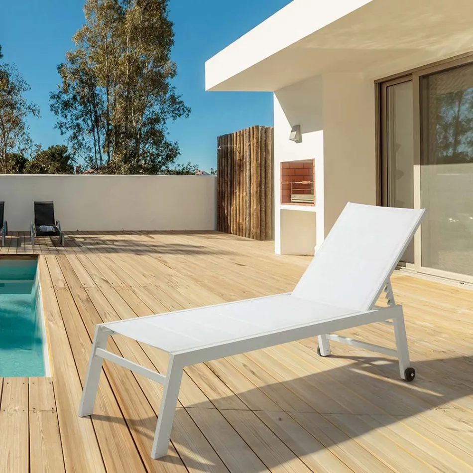 Sezlong de gradina modern din aluminiu cu roti pentru exterior - Franz Viadurini