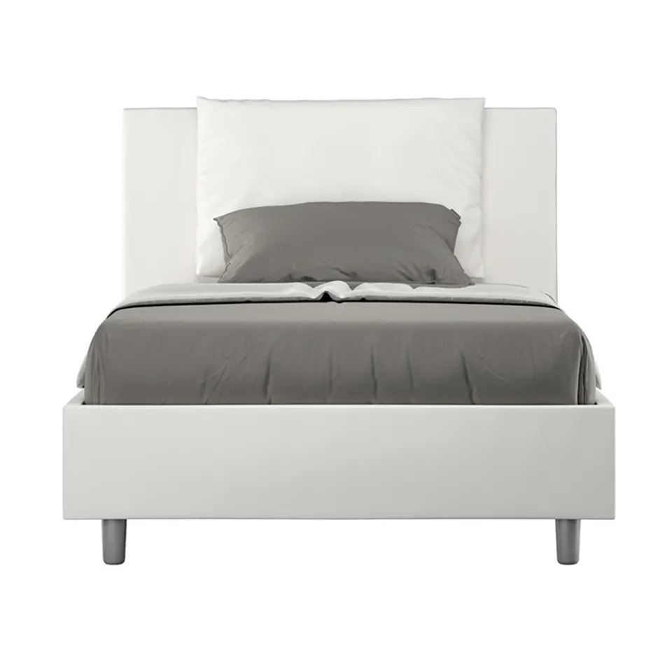 Pat 120x200 cm cu tăblie și perne din piele ecologică, fabricat în Italia - Olimpiadi Viadurini