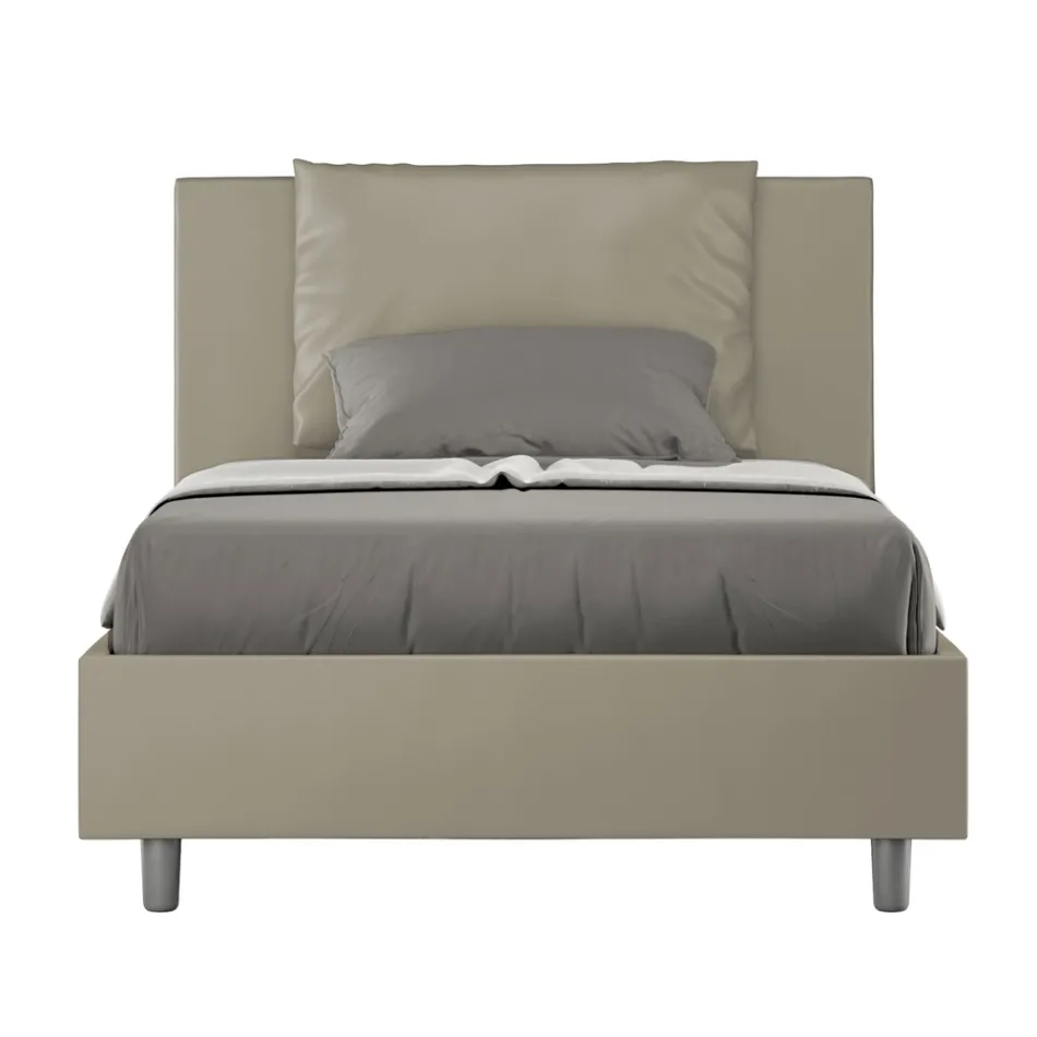 Pat 120x200 cm cu tăblie și perne din piele ecologică, fabricat în Italia - Olimpiadi Viadurini