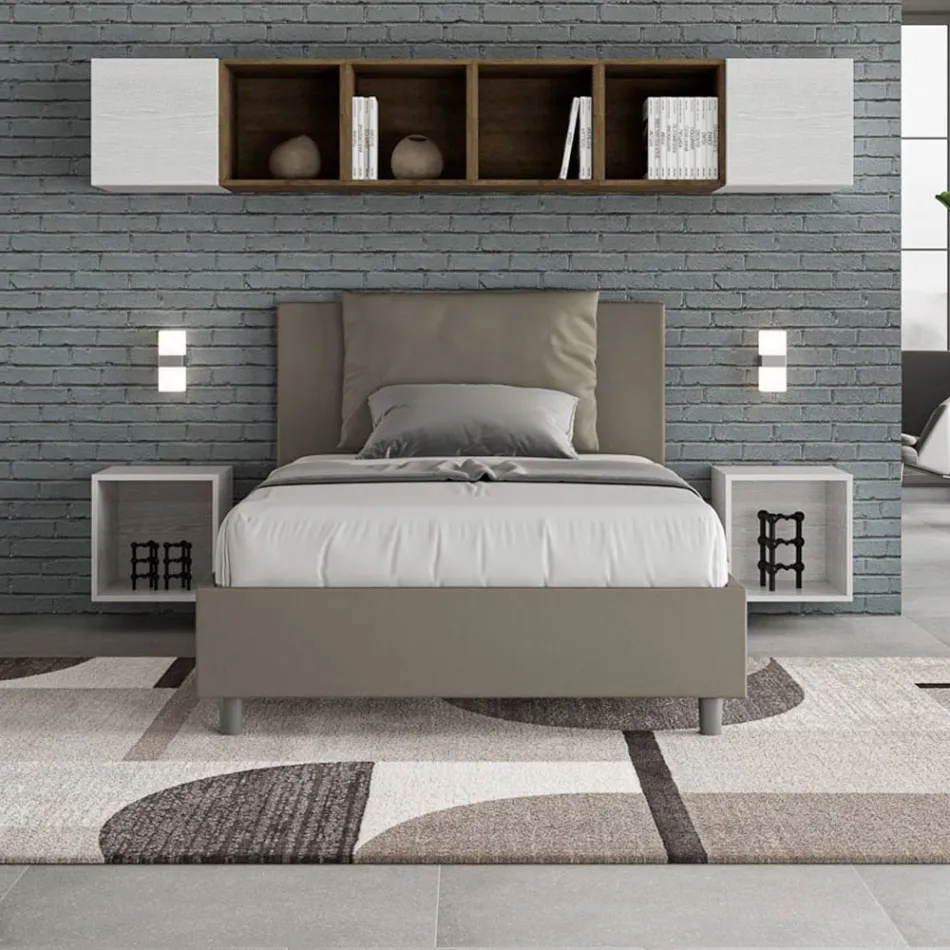 Pat 120x200 cm cu tăblie și perne din piele ecologică, fabricat în Italia - Olimpiadi Viadurini