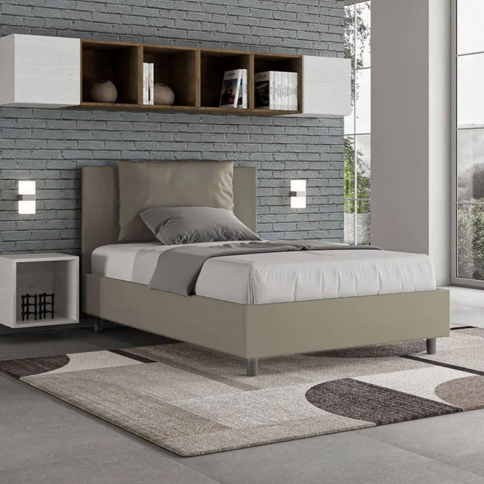 Pat 120x200 cm cu tăblie și perne din piele ecologică, fabricat în Italia - Olimpiadi Viadurini