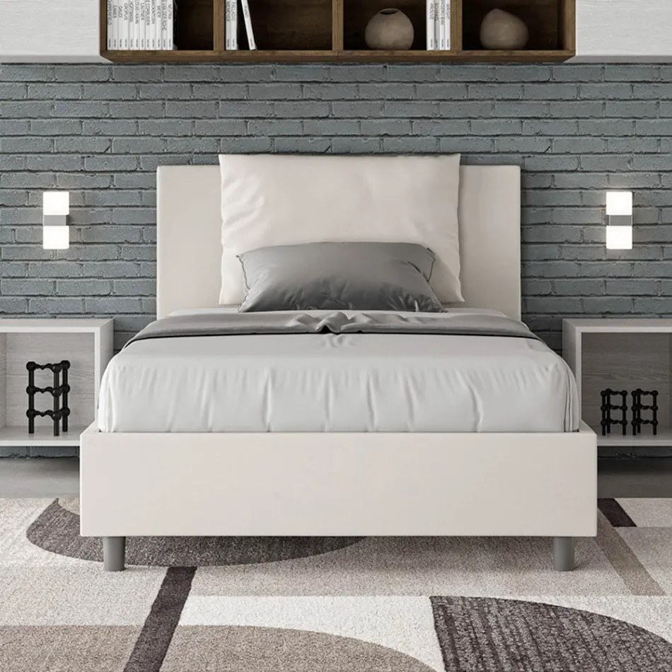 Pat 120x200 cm cu tăblie și perne din piele ecologică, fabricat în Italia - Olimpiadi Viadurini