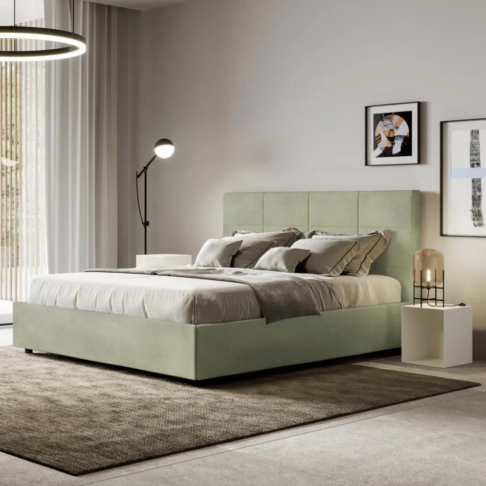 Pat 160x200 cm cu tăblie dreptunghiulară din microfibră, fabricat în Italia - Brina Viadurini