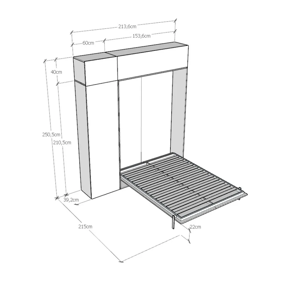 Pat francez pliabil vertical cu unitate suspendată și coloană - Magicompare Viadurini