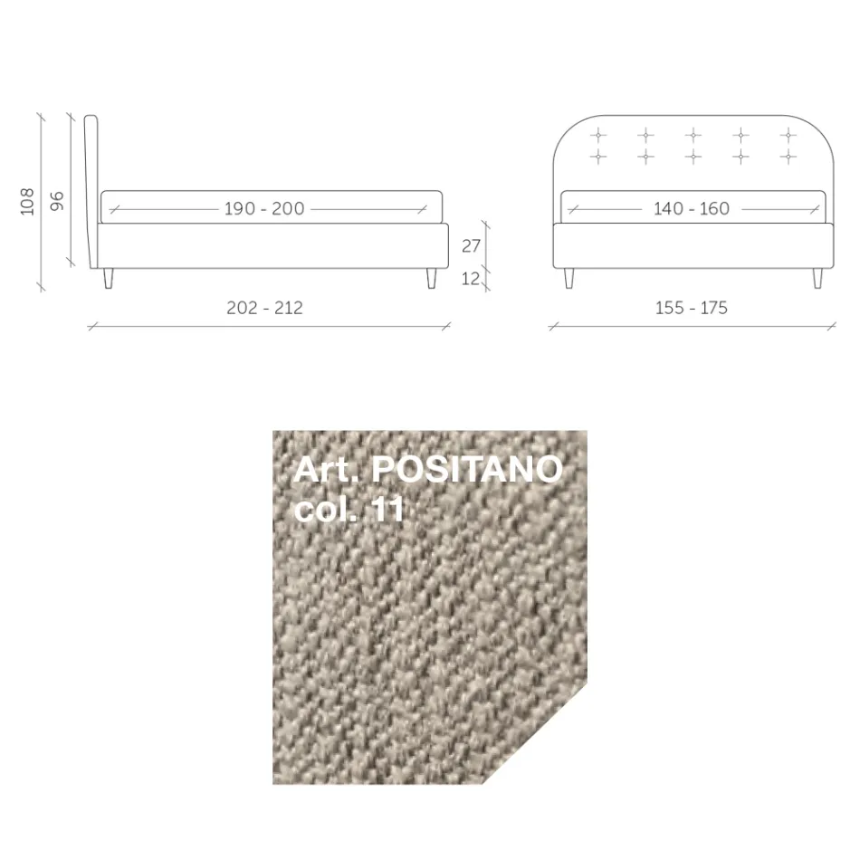 Pat dublu 160x190 cu linii curbate și nasturi Made in Italy - Oriente Viadurini