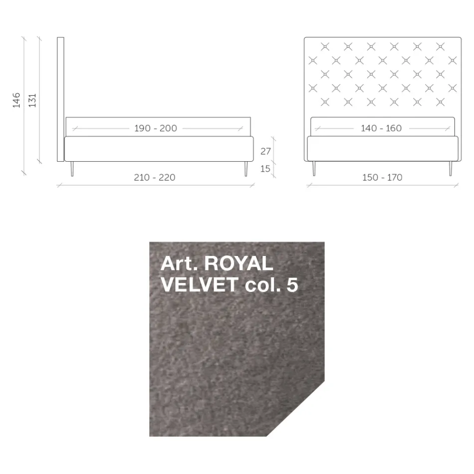 Pat dublu 160x190 cu tăblie înaltă și matlasată Made in Italy - Sallie Viadurini