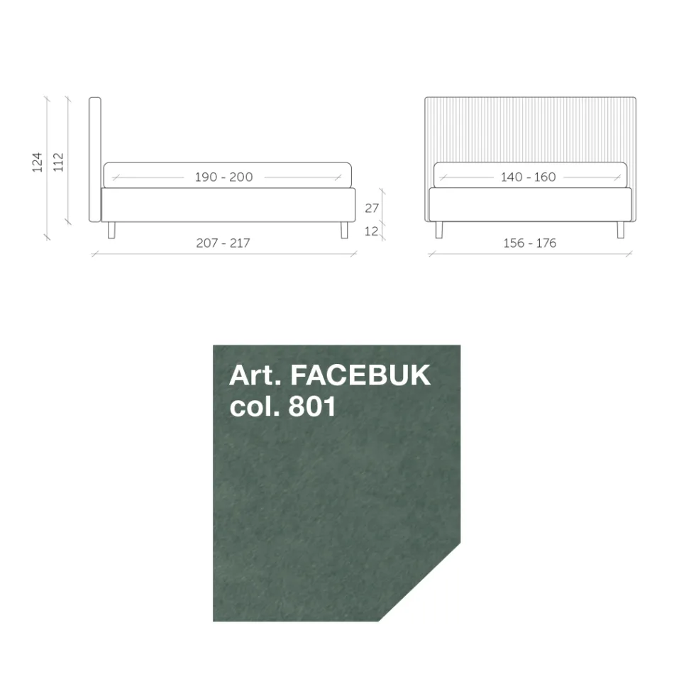Pat dublu 160x190 cu matlasare cu bandă îngustă cu mai multe dungi - Meduse Viadurini