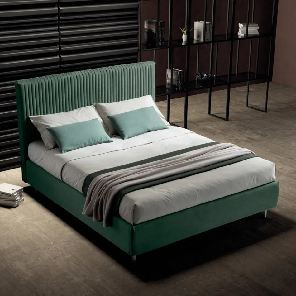 Pat dublu 160x190 cu matlasare cu bandă îngustă cu mai multe dungi - Meduse Viadurini