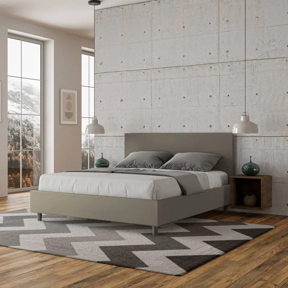 Pat dublu 160x200 cm cu tăblie din piele ecologică, fabricat în Italia - Pallone Viadurini