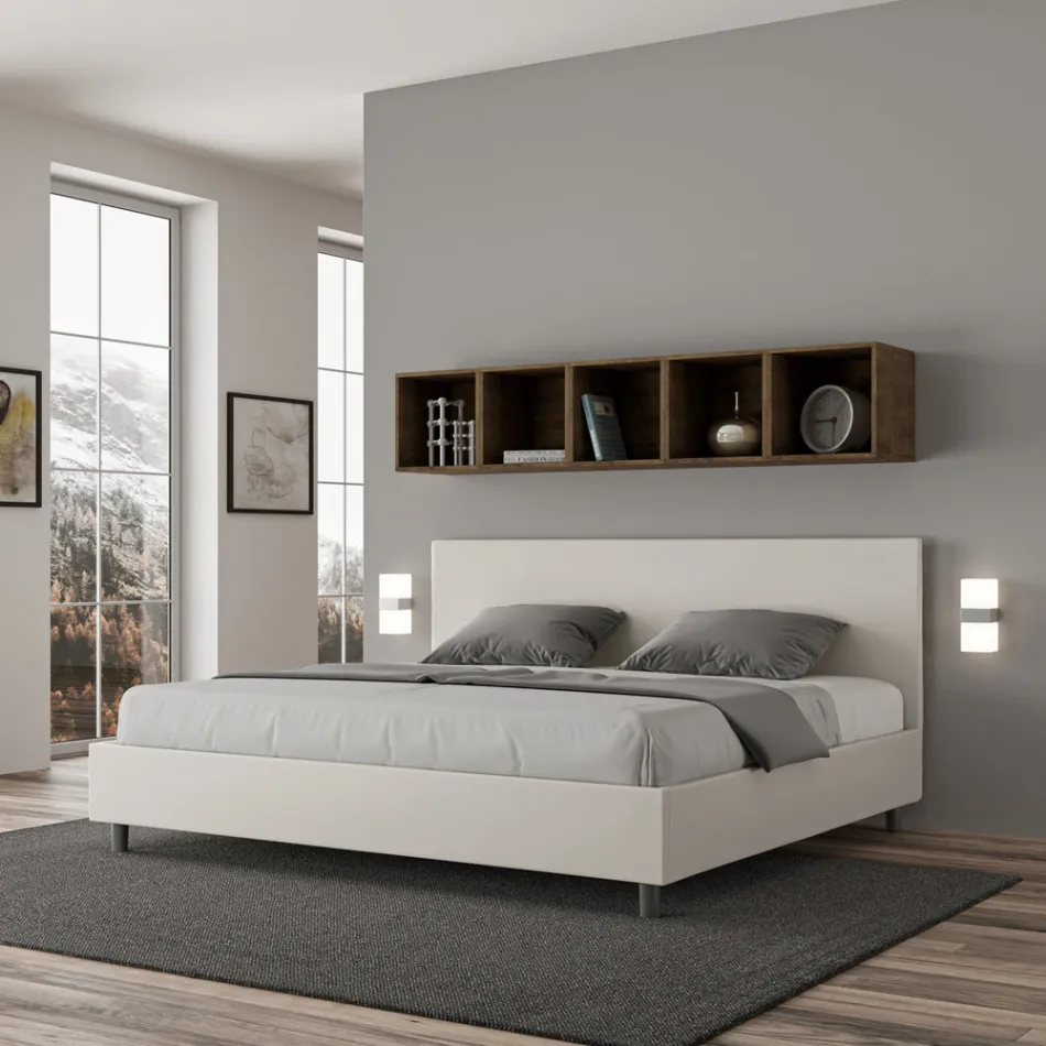 Pat dublu 200x200 cm cu tăblie din piele ecologică, fabricat în Italia - Pallone Viadurini