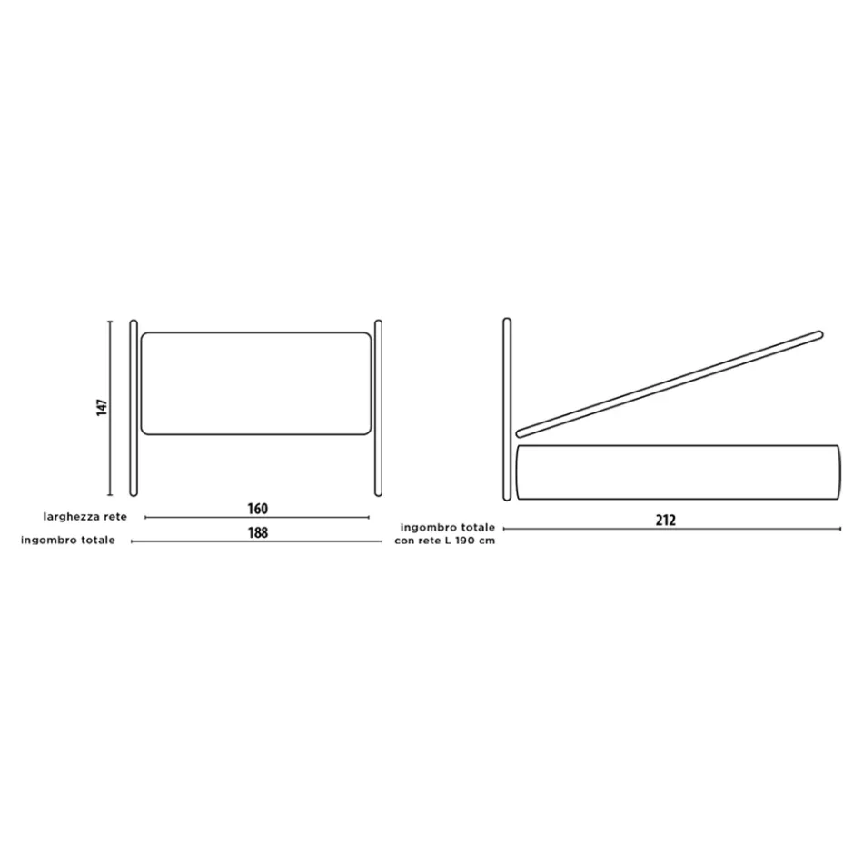 Pat dublu cu cadru de pat captusit si tablie din fier - Nebbia Viadurini