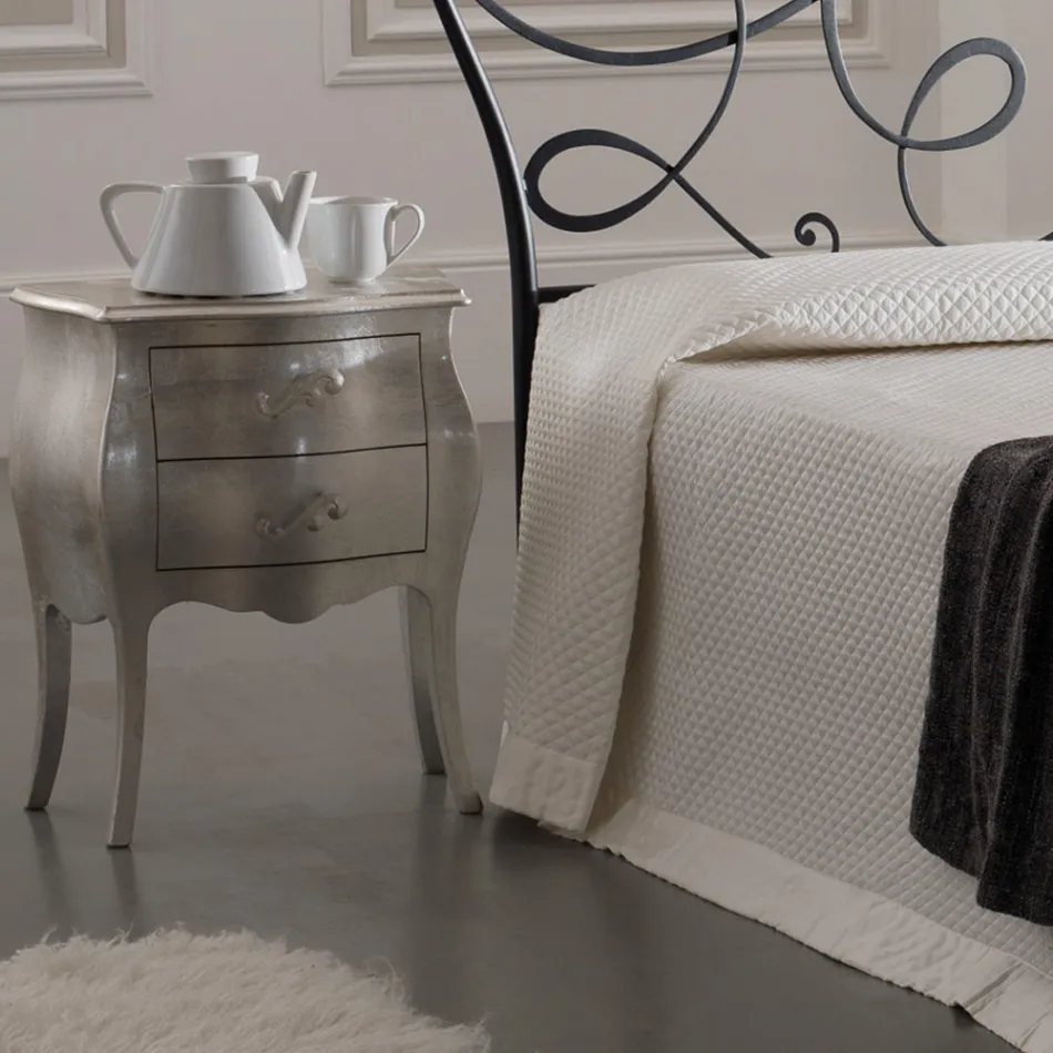 Pat dublu cu perne, saltea si 2 noptiere Made in Italy - Natural Viadurini