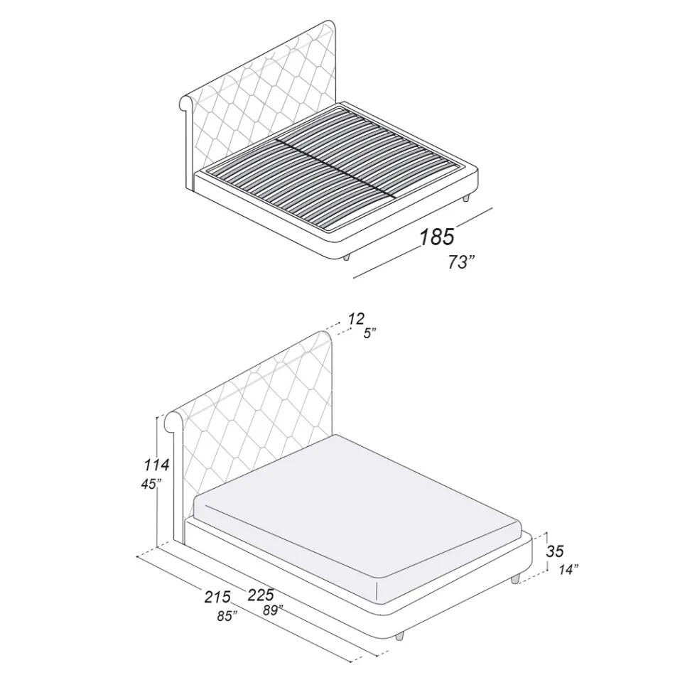 Pat dublu cu structura din lemn imbracat in poliuretan - rasturnat Viadurini