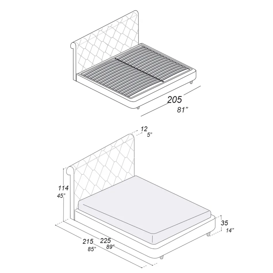 Pat dublu cu structura din lemn imbracat in poliuretan - rasturnat Viadurini