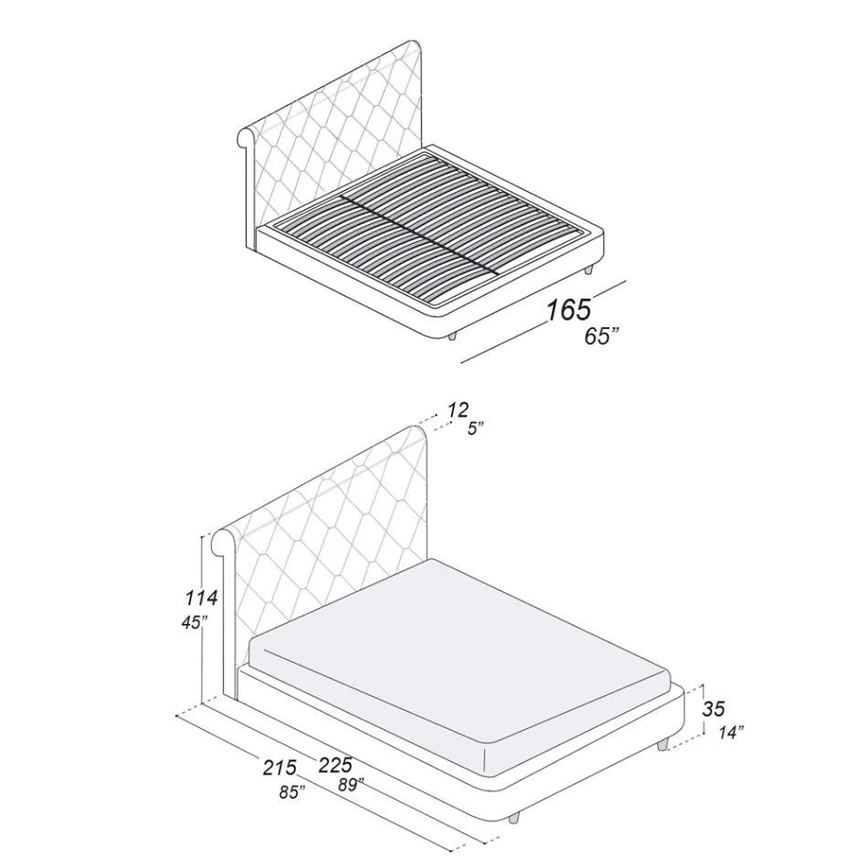 Pat dublu cu structura din lemn imbracat in poliuretan - rasturnat Viadurini