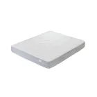 Pat dublu cu tablie din fier, 2 noptiere si saltea - Design Viadurini