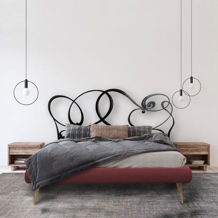 Pat dublu cu tăblie din fier și cadru de pat căptușit Made in Italy - Kenzo Viadurini